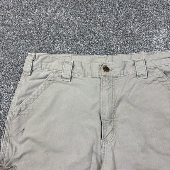 Vintage Carhartt Carpenter Shorts Mens 34 Beige Duck Canvas‎ 8" Inseam B147 - Picture 2 of 7